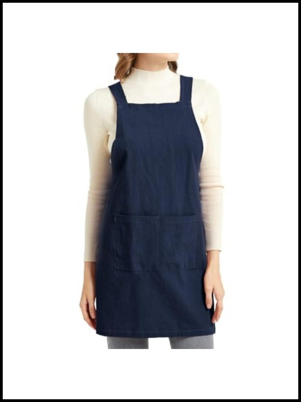 Cotton Linen Cross Back Pinafore Apron with 3 Pockets No Tie